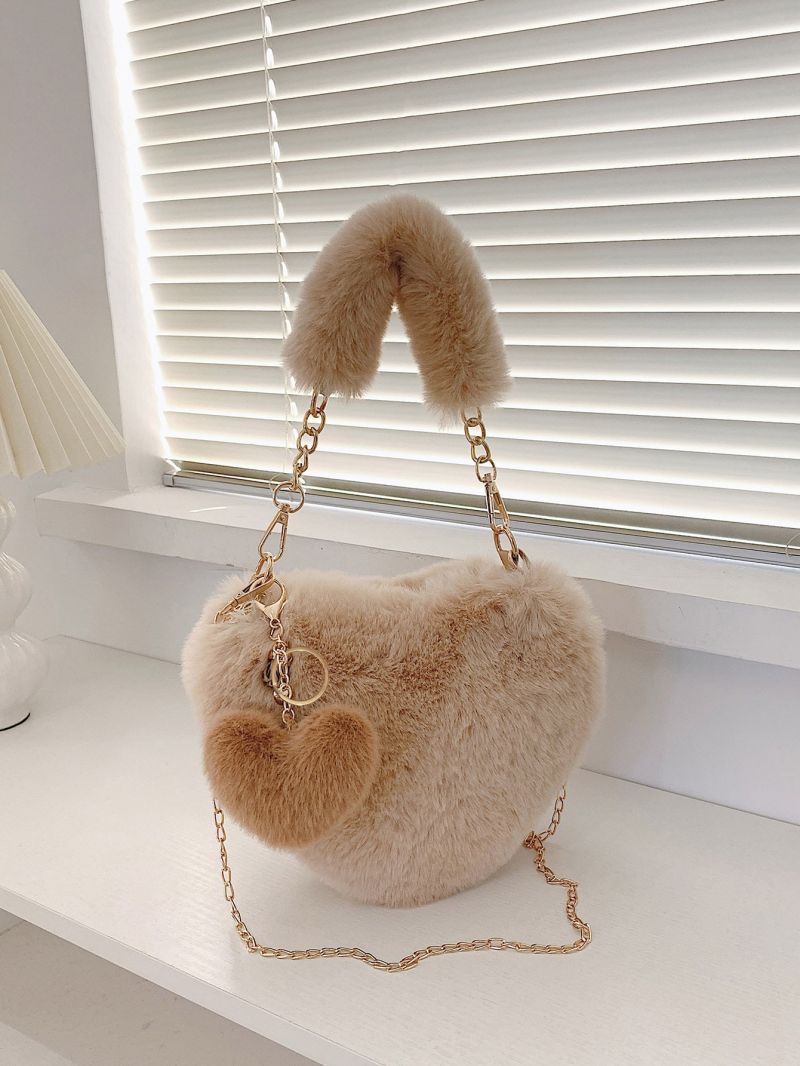 Minimalist Fluffy Novelty Bag With Heart Bag Charm