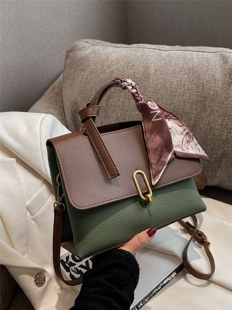 Two Tone Twilly Scarf Decor Flap Square Bag