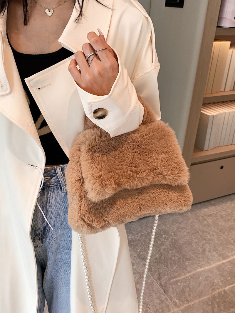 Faux Pearl Decor Fluffy Square Bag