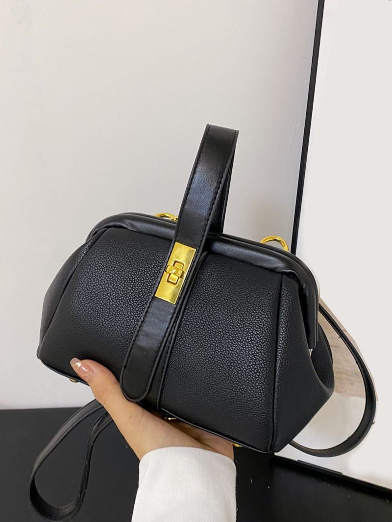 Twist Lock Litchi Embossed Satchel Bag