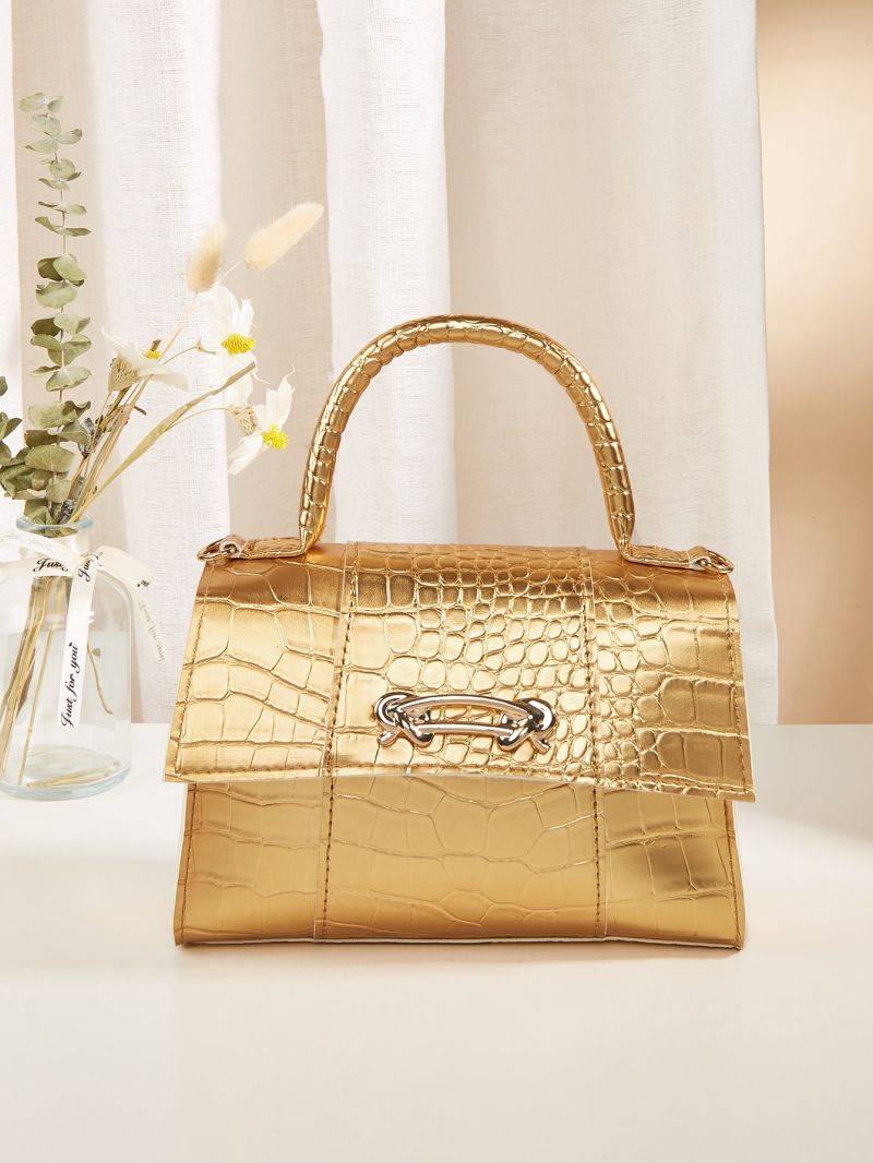 Metallic Crocodile Embossed Square Bag