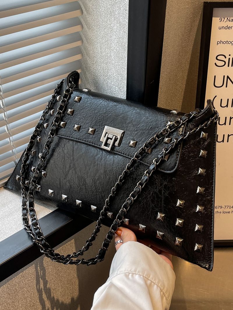 Studded Decor Chain Shoulder Tote Bag