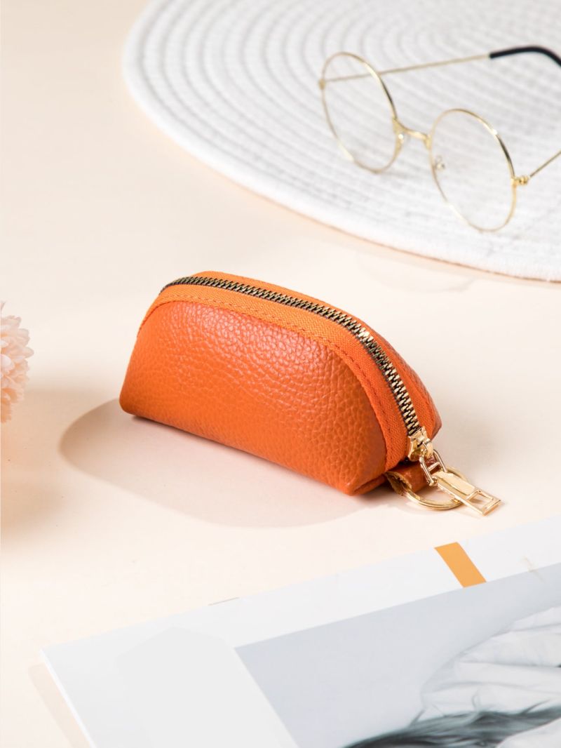 Neon-orange Litchi Embossed Coin Purse