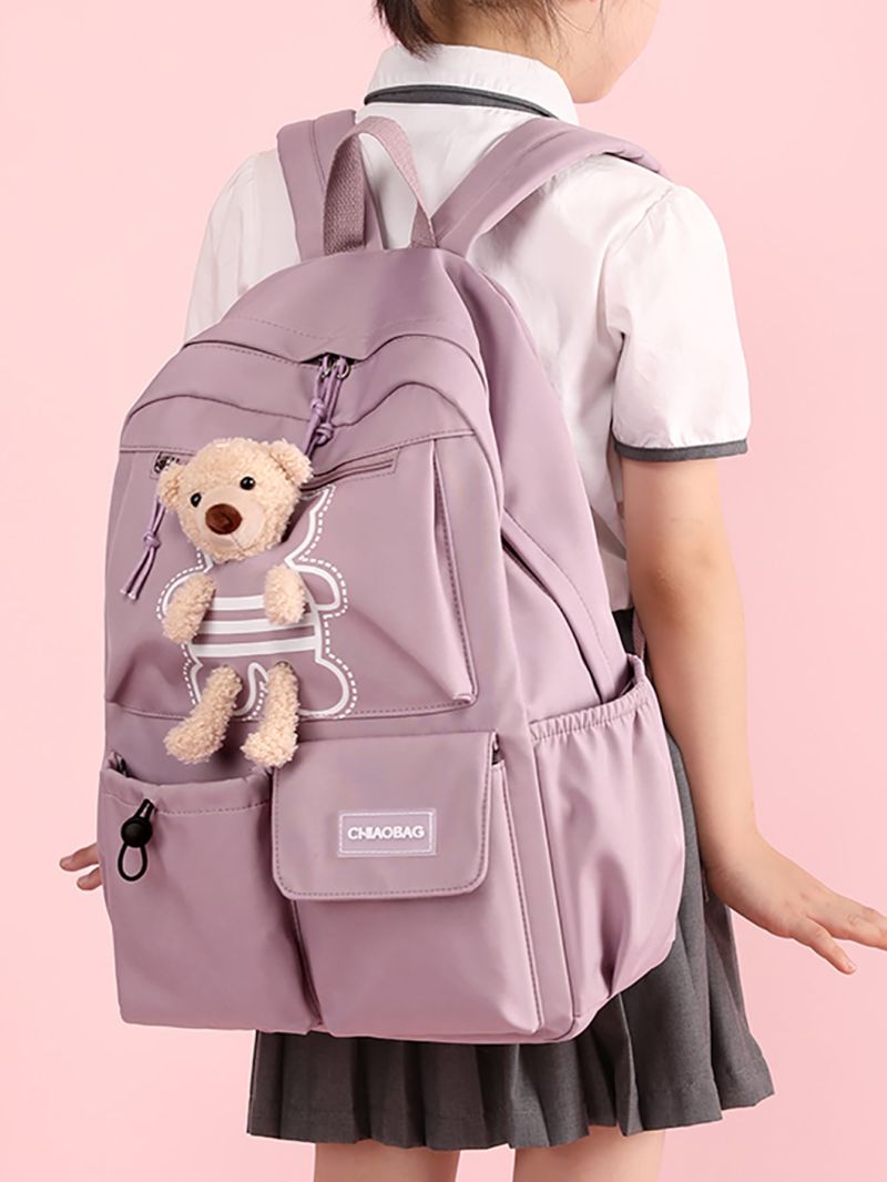 Letter Patch Decor Functional Backpack With Cartoon Bear