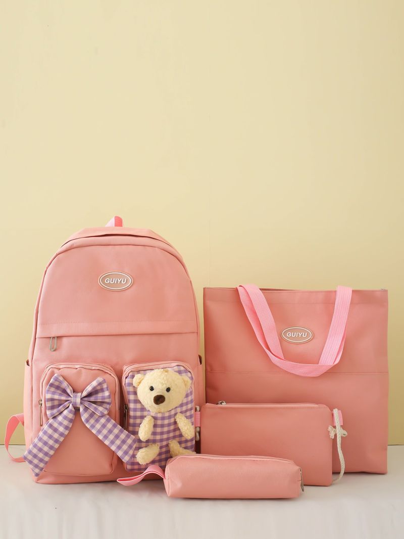 4pcs Bow Decor Functional Backpack Set