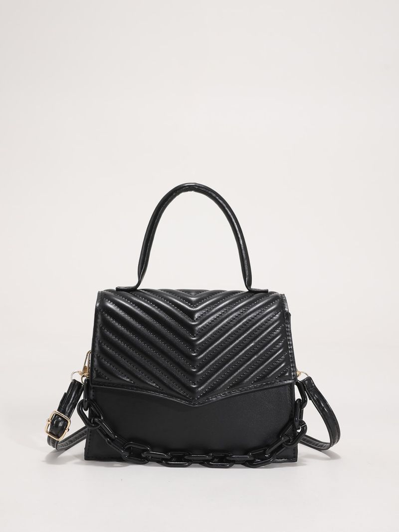 Mini Chevron Embossed Chain Decor Flap Square Bag