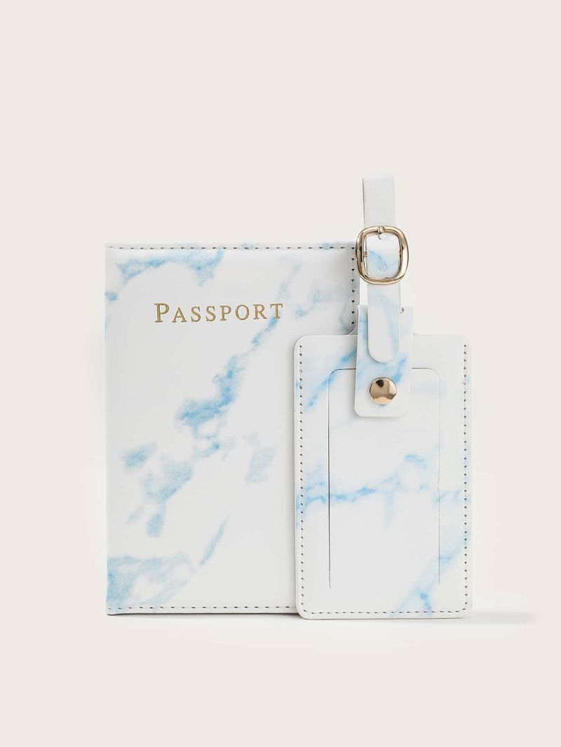 Marble & Letter Graphic Passport Case & Luggage Tag