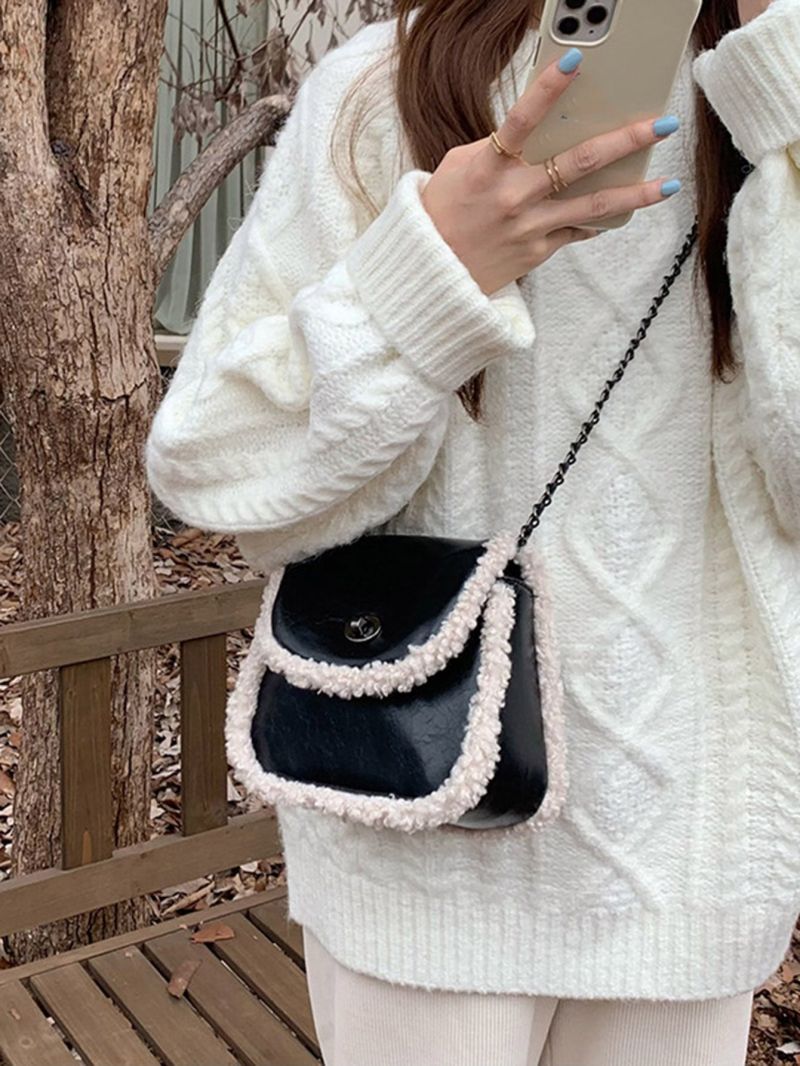 Mini Fuzzy Trim Chain Flap Square Bag