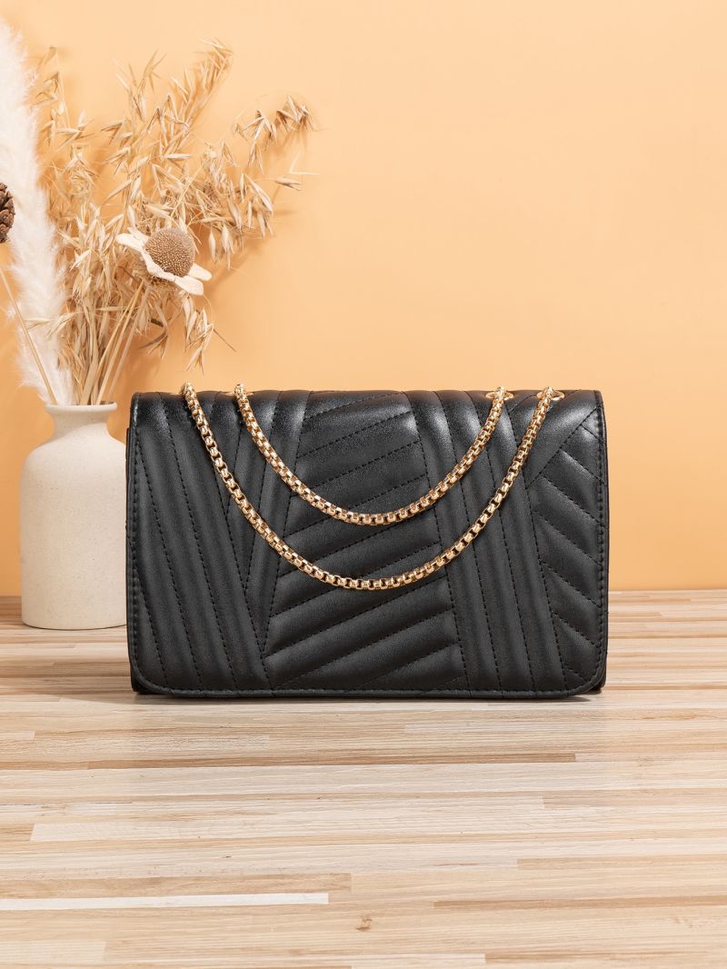 Quilted Detail Chain Flap Square Bag