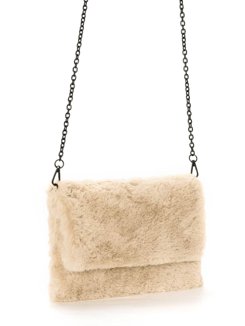 Fuzzy Chain Flap Square Bag