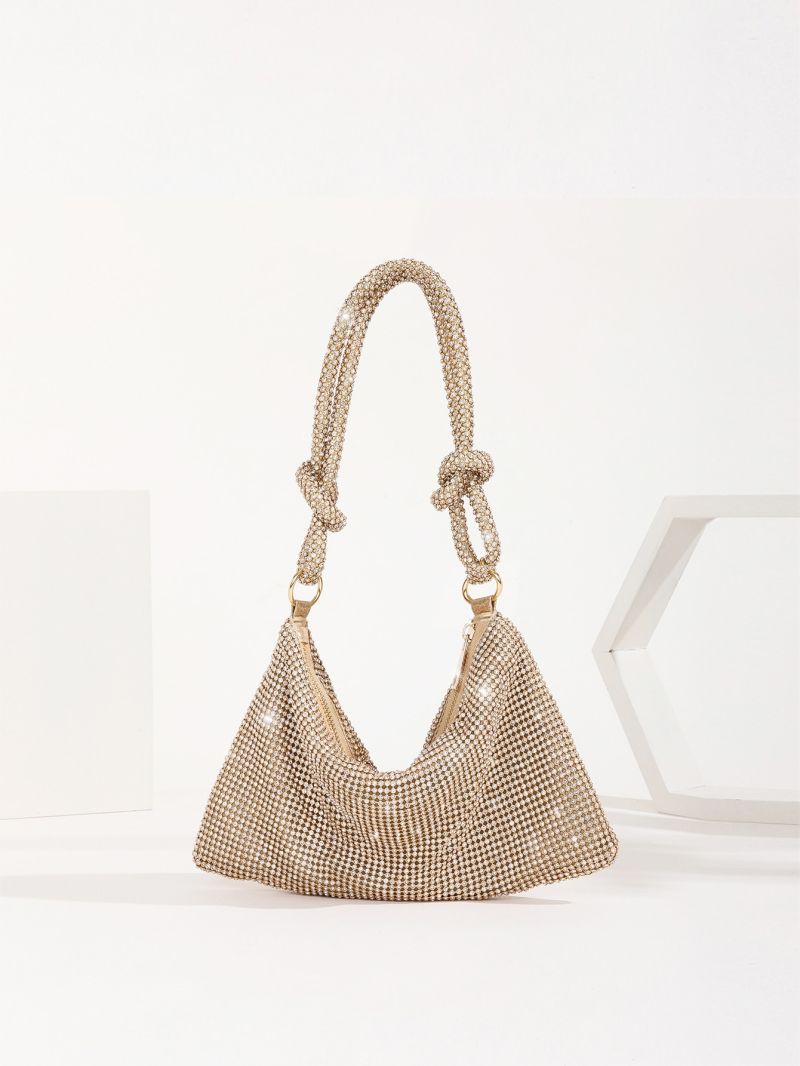Allover Rhinestone Decor Knot Detail Glitter Trendy Party Evening Bag
