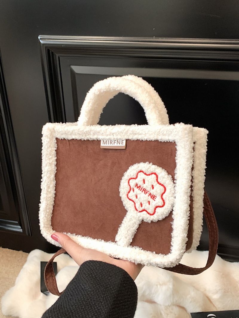 Lollipop Decor Fuzzy Trim Double Handle Square Bag