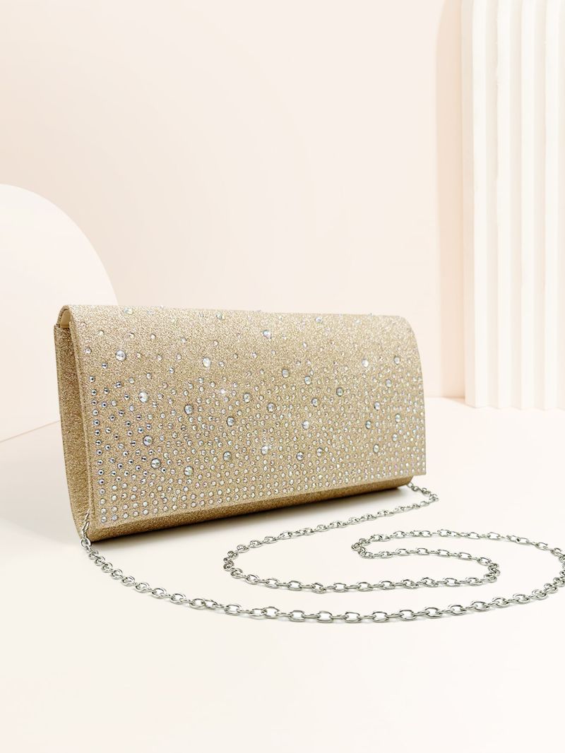 Rhinestone Decor Flap Chain Glitter Square Bag
