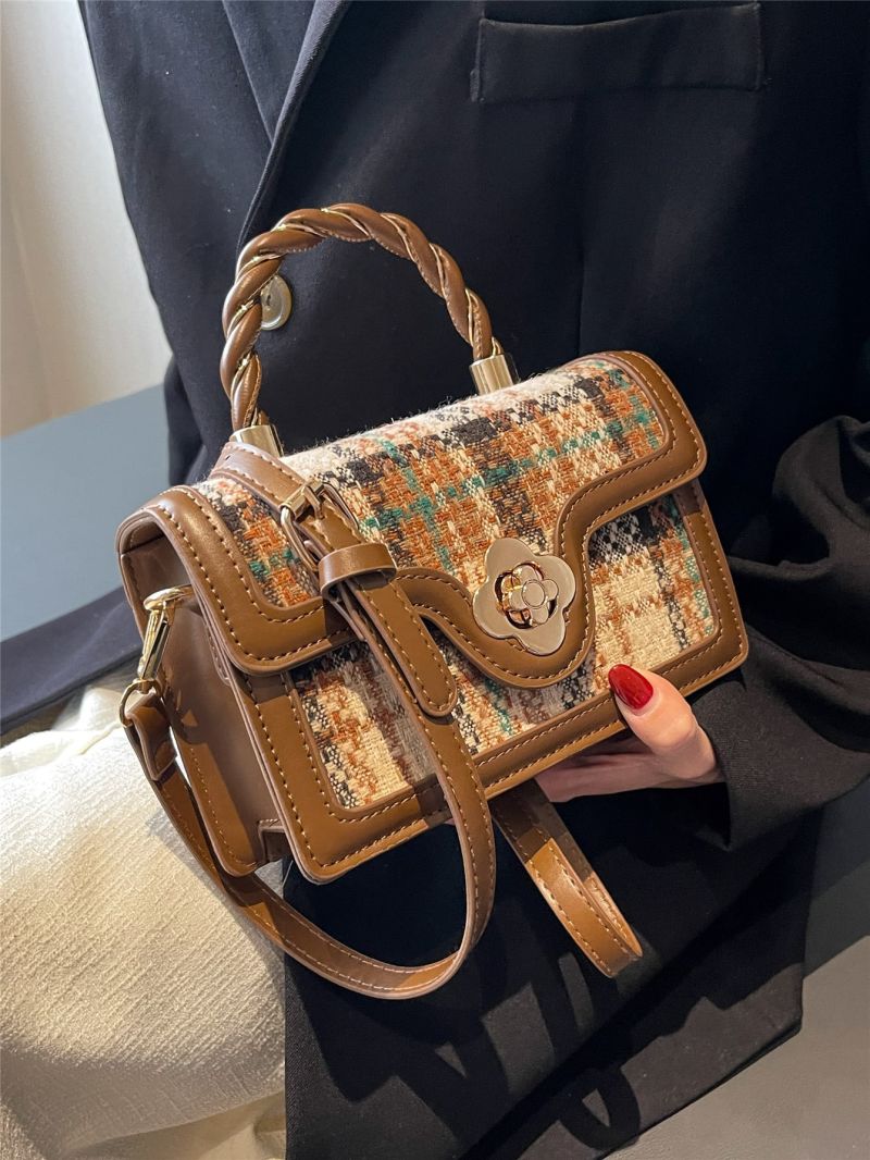 Mini Plaid Pattern Twist Lock Flap Square Bag