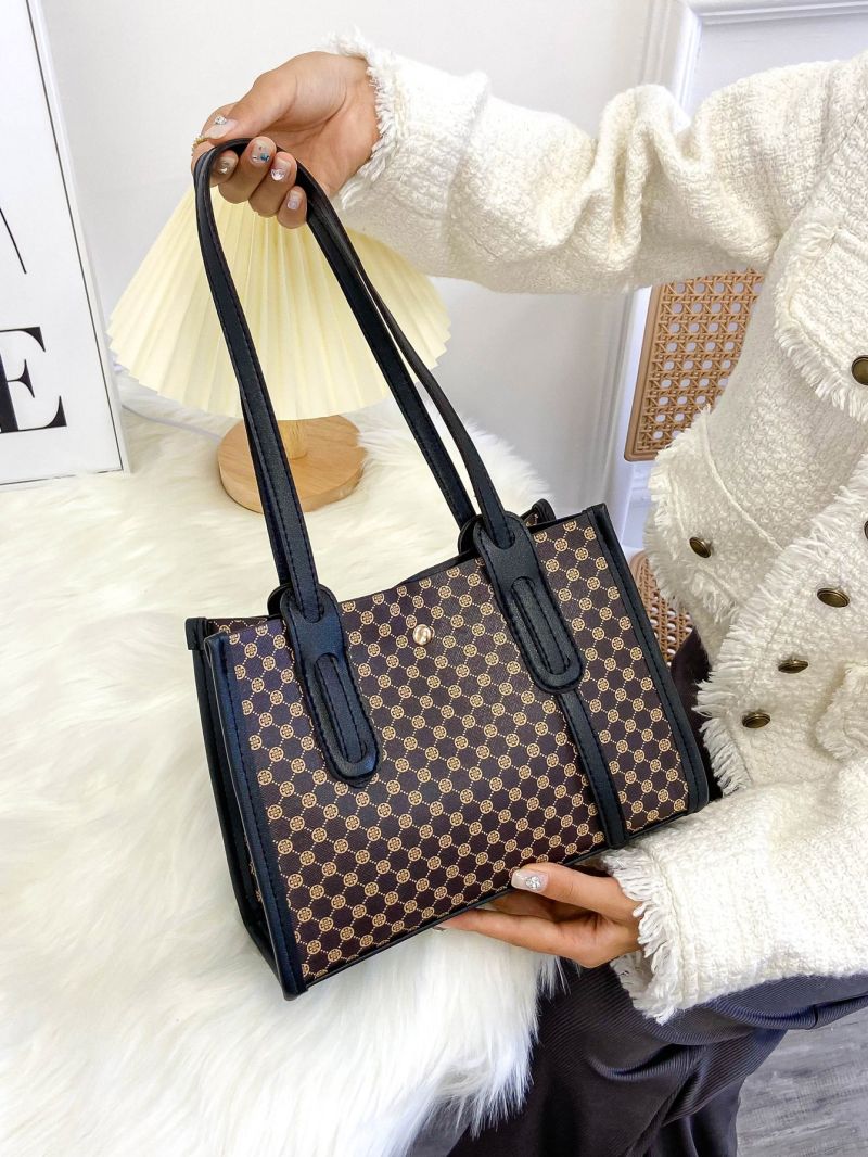 Geometric Pattern Double Handle Square Bag