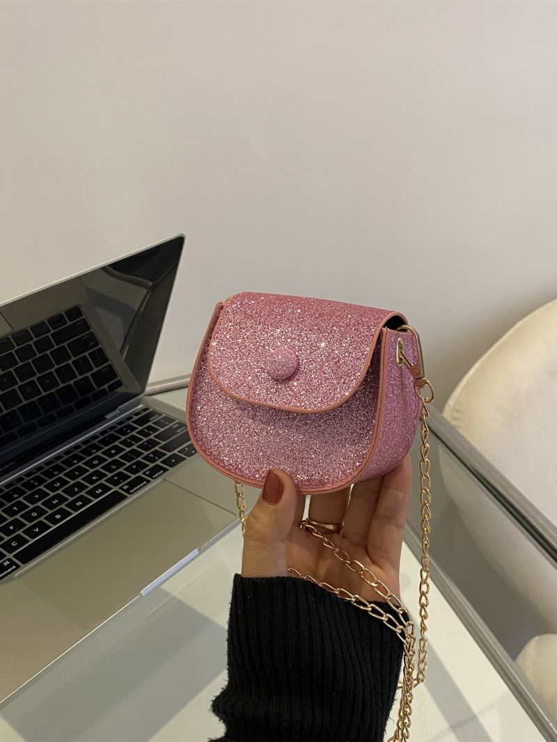 Mini Sequin Decor Chain Flap Saddle Bag