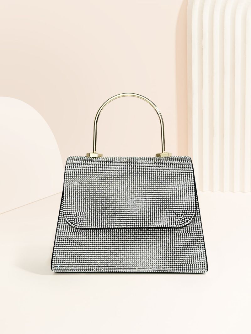 Mini Rhinestone Decor Satin Flap Square Bag