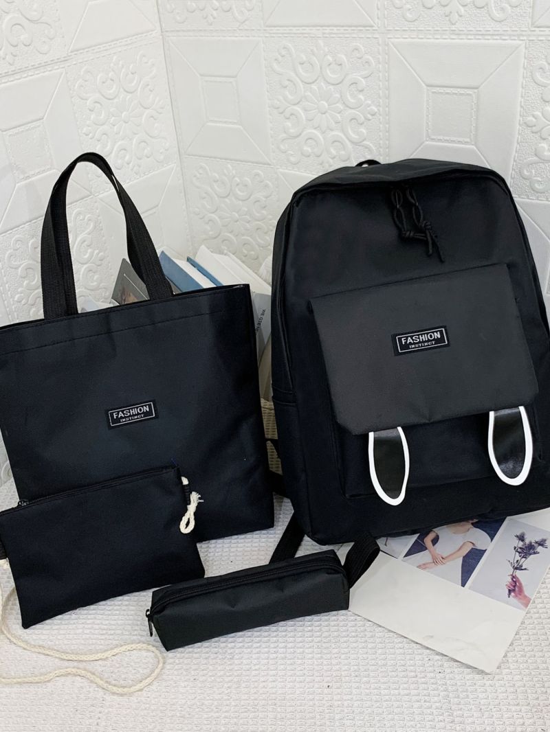 4pcs Letter Patch Decor Functional Backpack Set