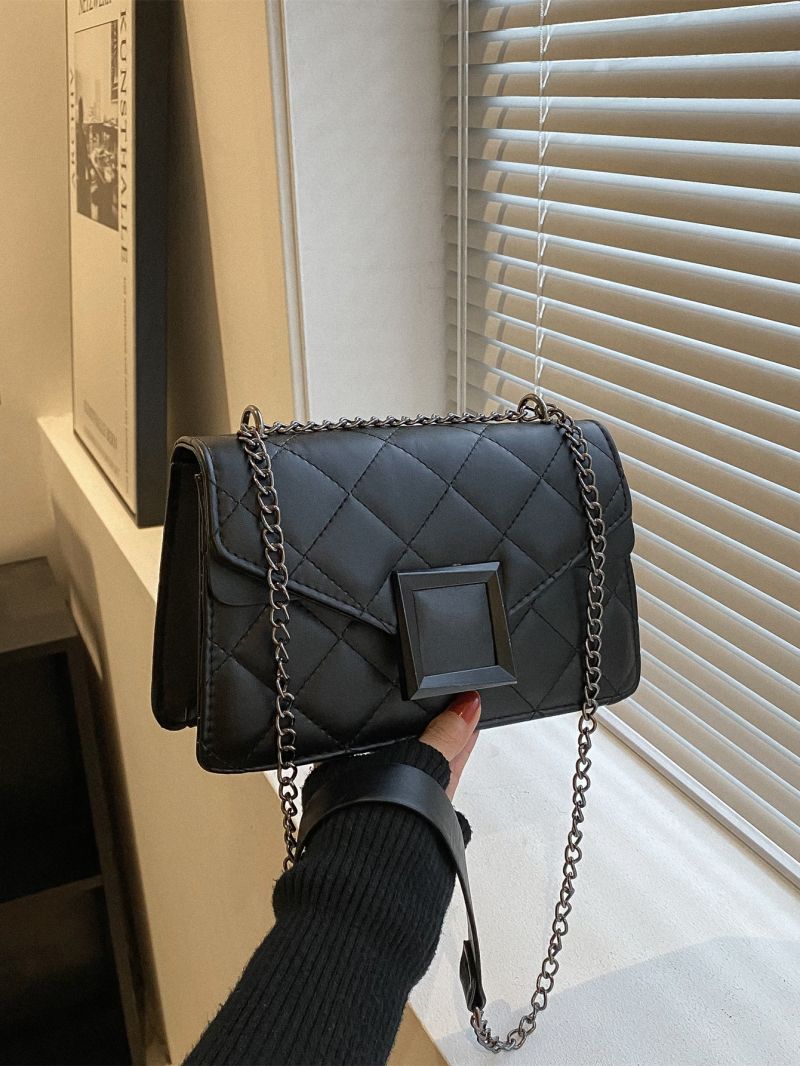 Quilted Detail Metal Decor Chain Flap Square Bag