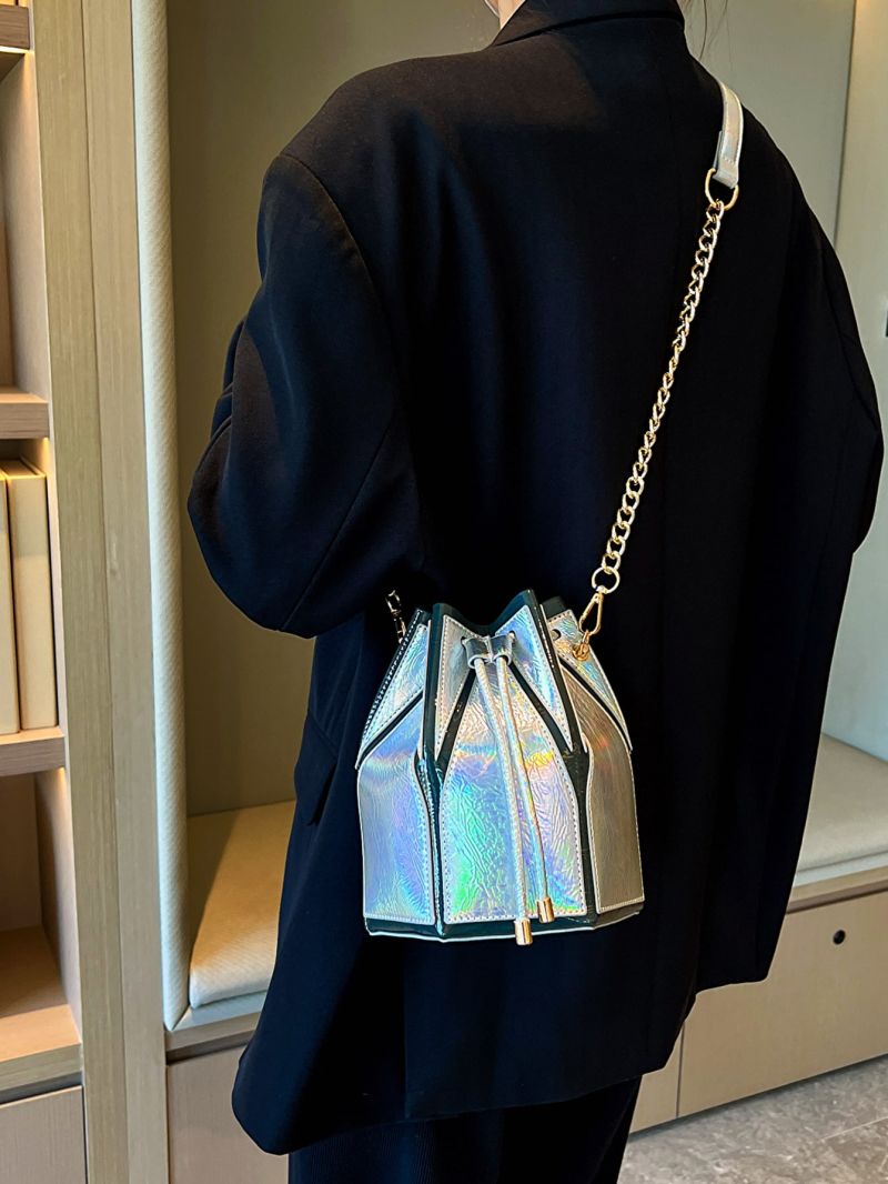 Mini Holographic Drawstring Detail Bucket Bag