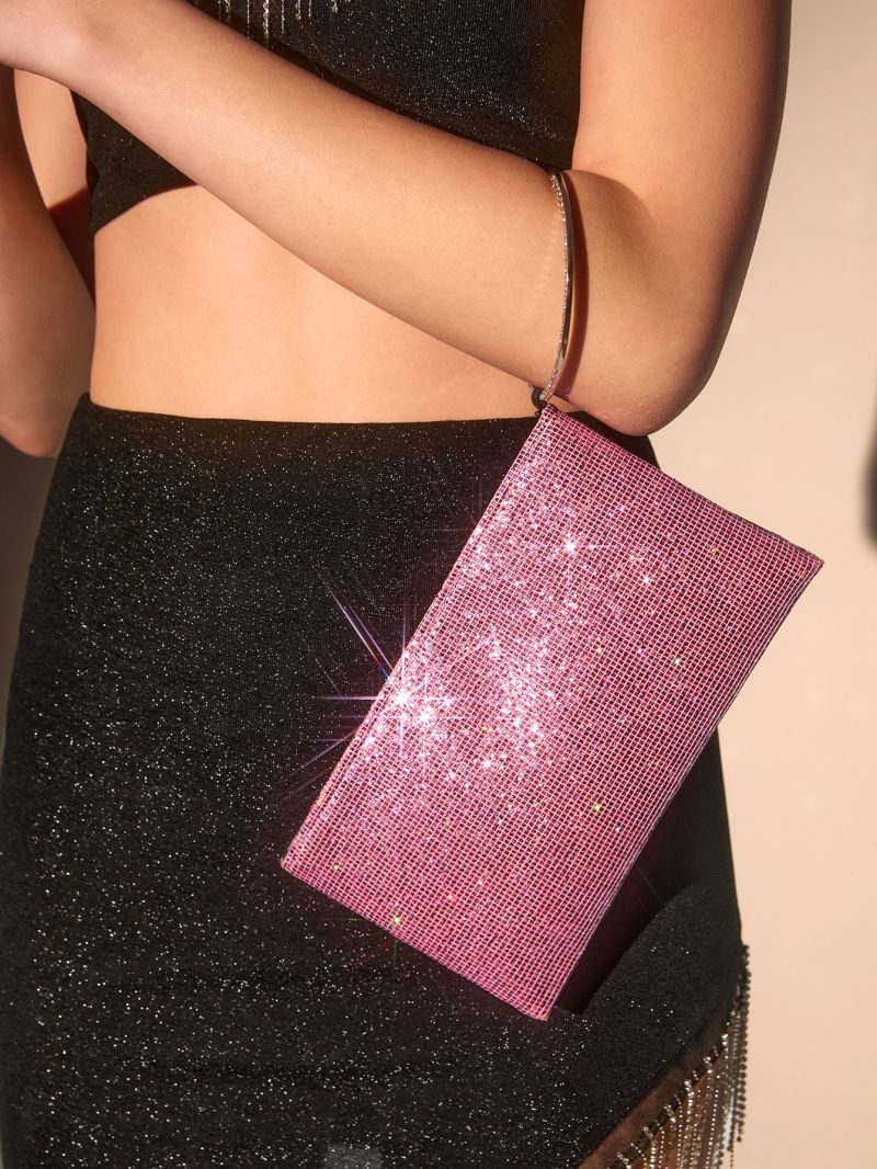 Glitter Rhinestone Decor Top Handle Square Bag