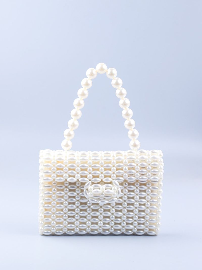 Faux Pearl Decor Flap Satchel Bag