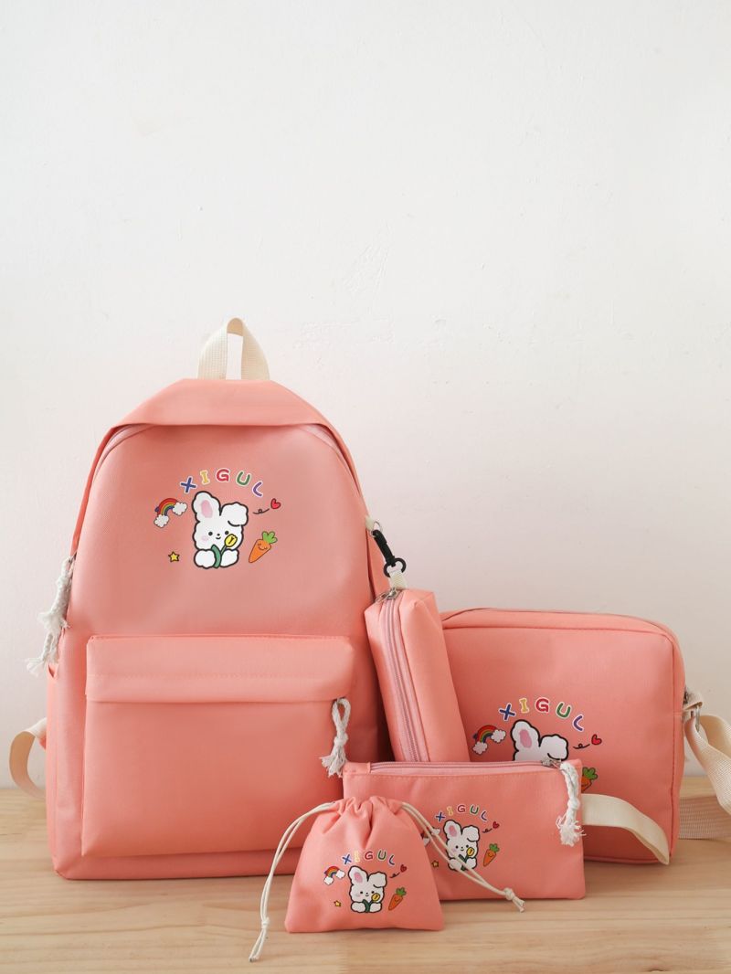 5pcs Rabbit & Letter Graphic Functional Backpack Set