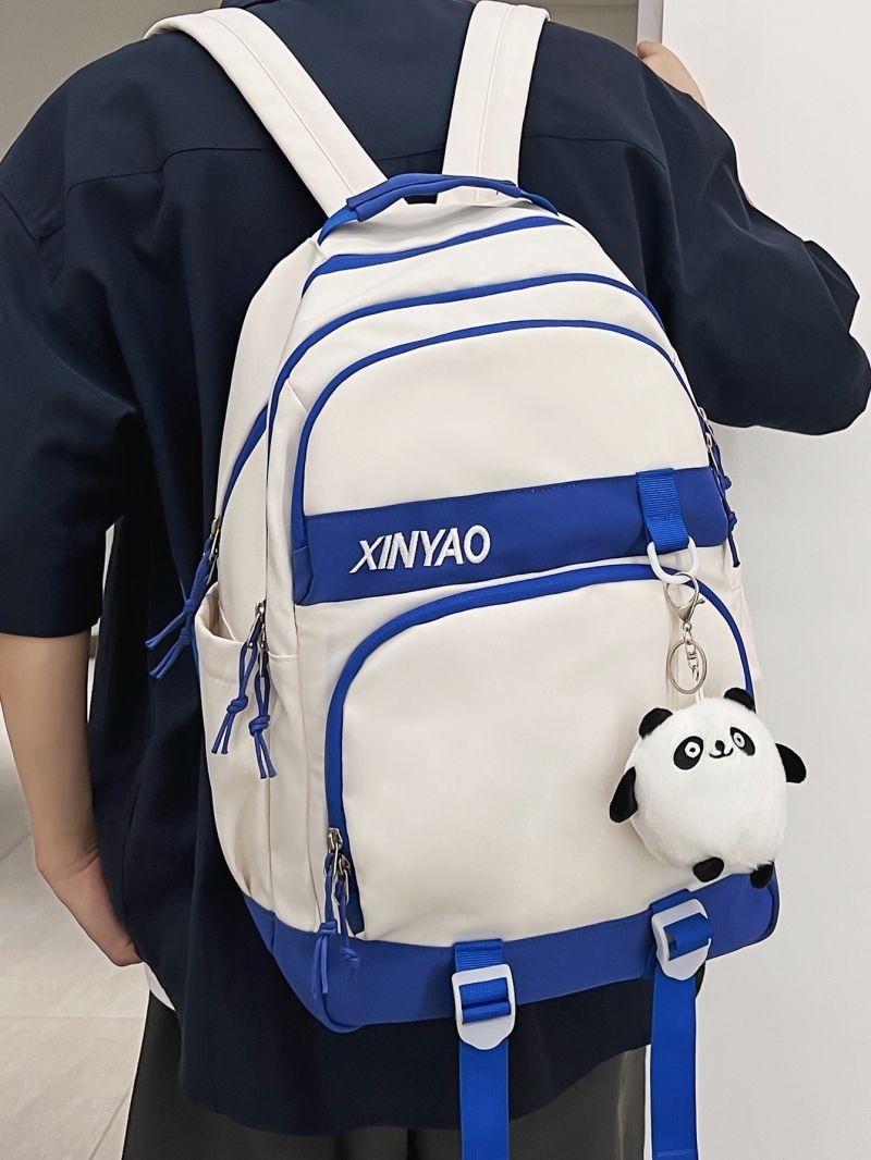 Men Letter Embroidered Casual Daypack With Cartoon Charm