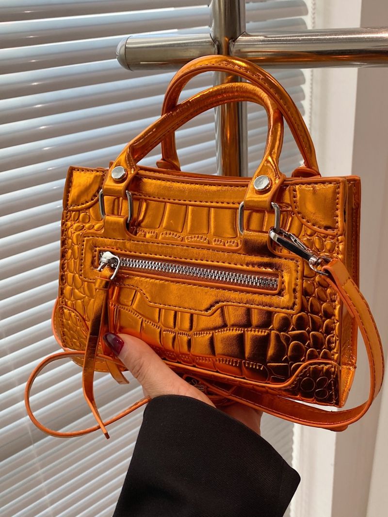 Mini Metallic Crocodile Embossed Square Bag