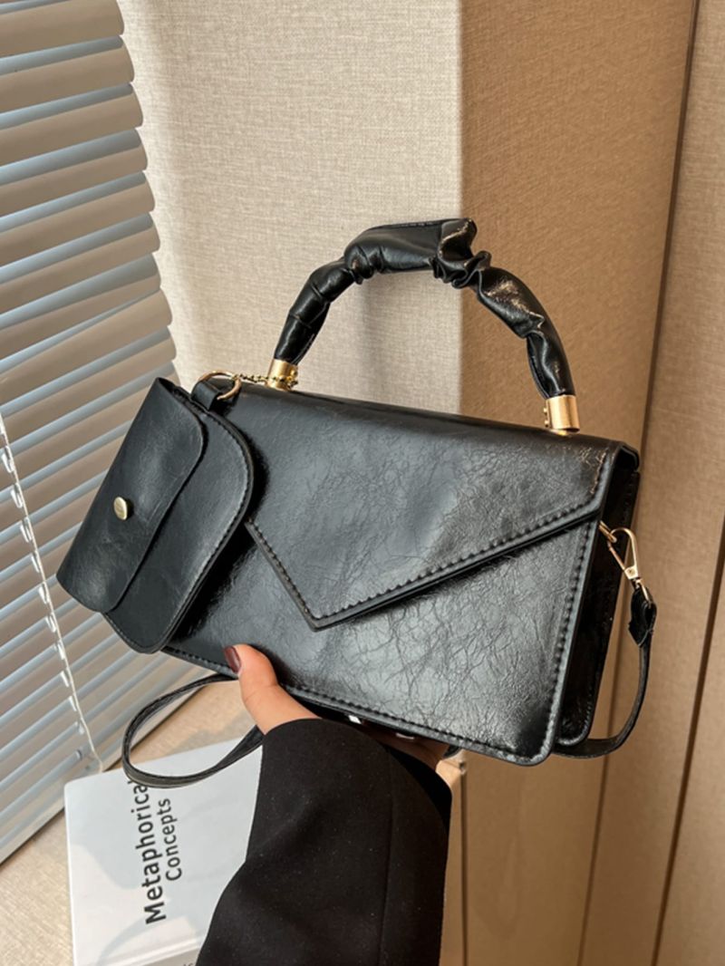 Ruched Detail Flap Square Bag With Small Pouch