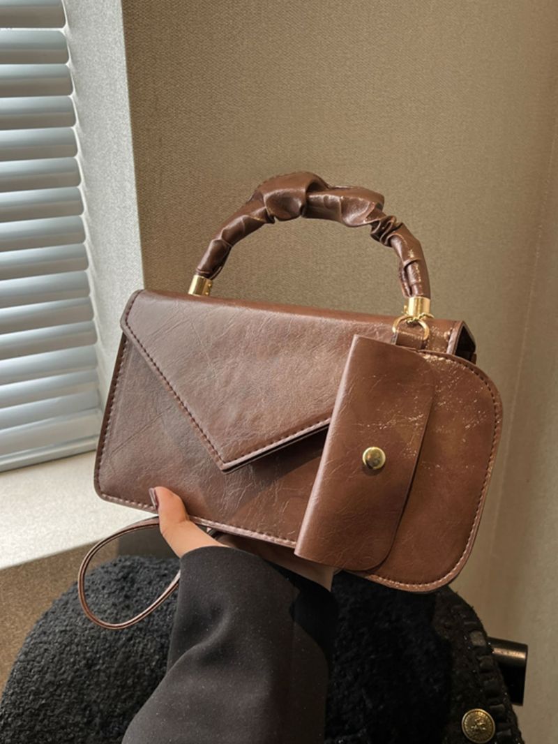 Ruched Detail Flap Square Bag With Small Pouch