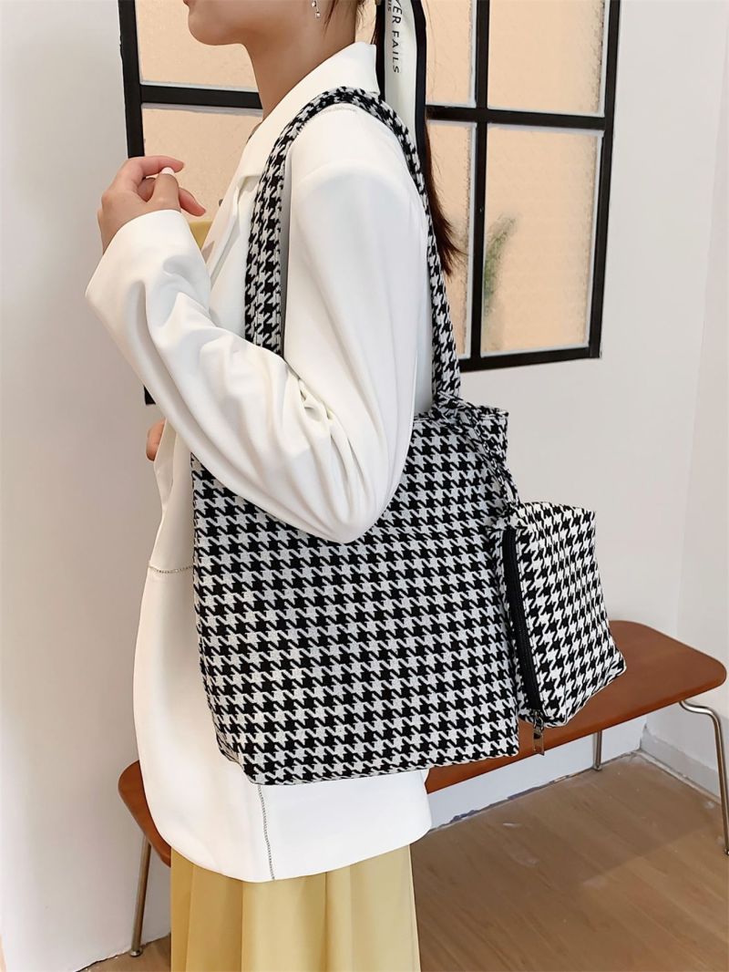 Houndstooth Pattern Square Bag With Purse