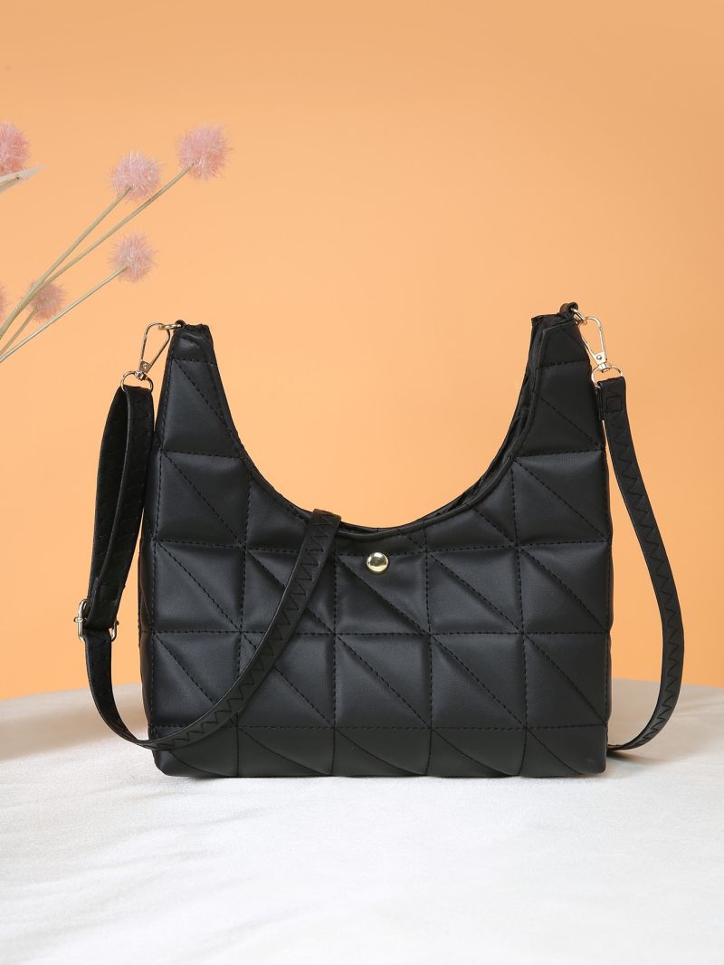 Quilted Detail Snap Button Hobo Bag
