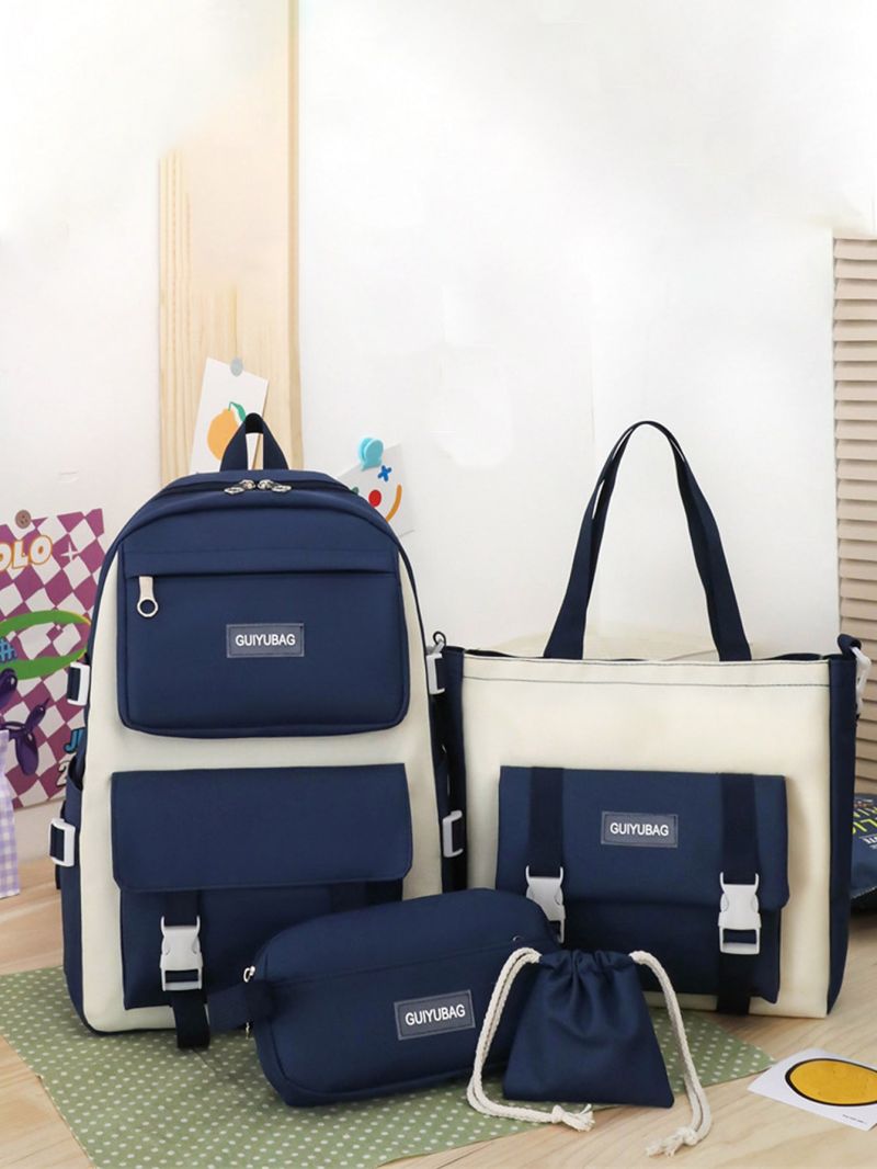 4pcs Letter Patch & Release Buckle Decor Functional Backpack Set