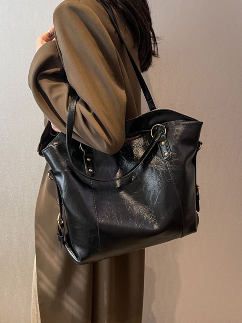 Buckle Decor Shoulder Tote Bag