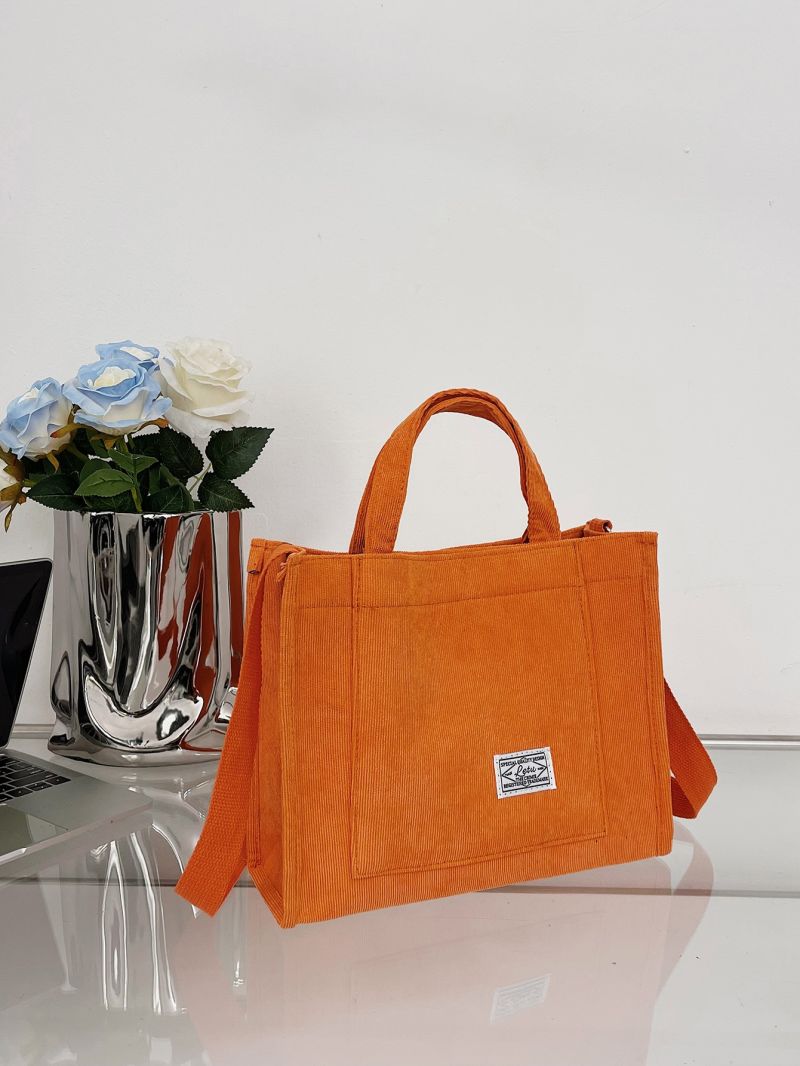 Patch Detail Shopper Bag Orange Polyester For Shopping