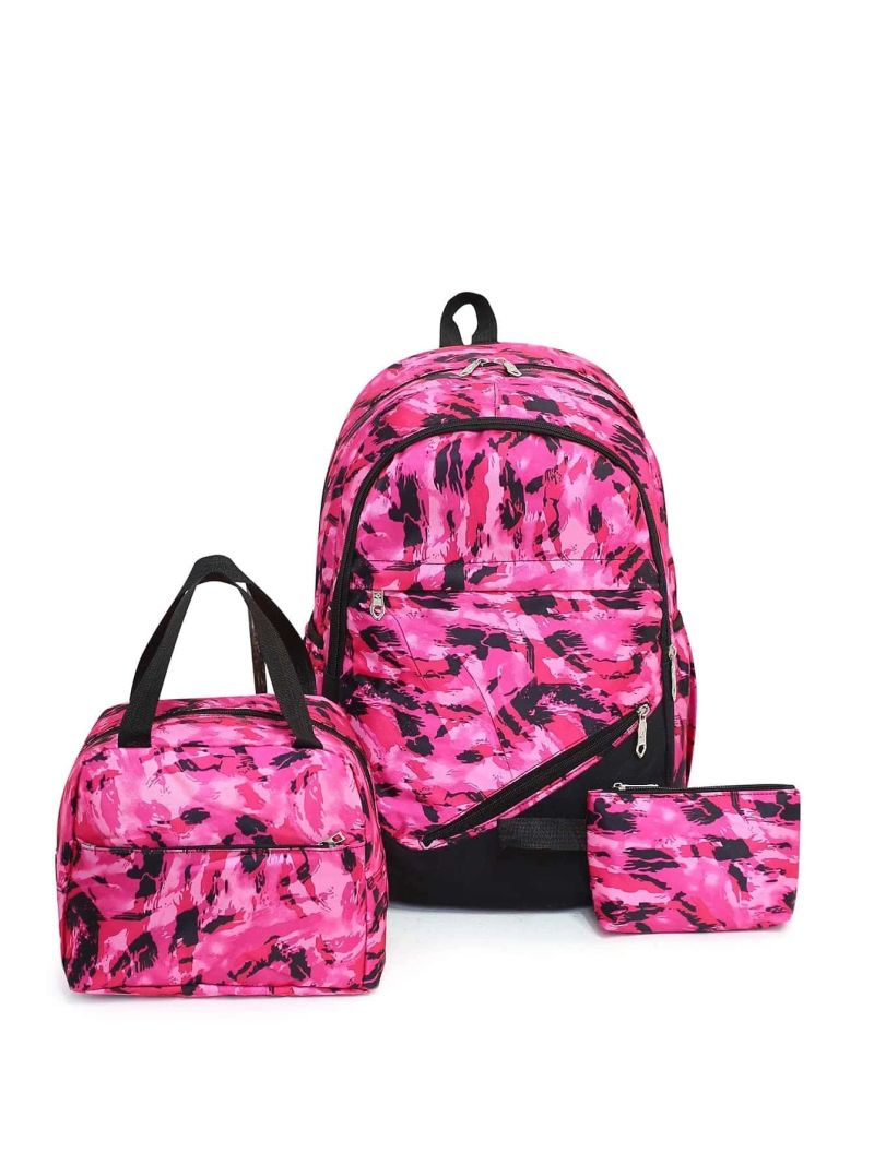 3pcs Colorblock Functional Backpack Set