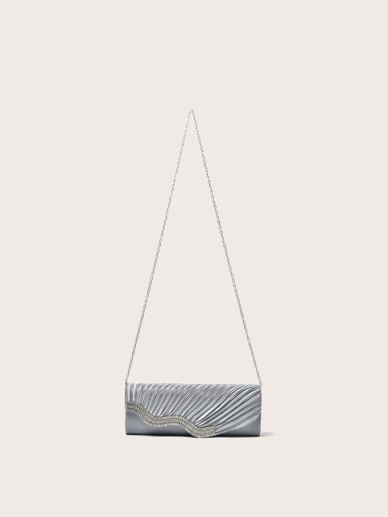 Rhinestone Decor Ruched Detail Chain Square Bag