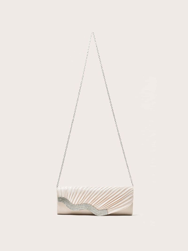 Rhinestone Decor Ruched Detail Chain Square Bag