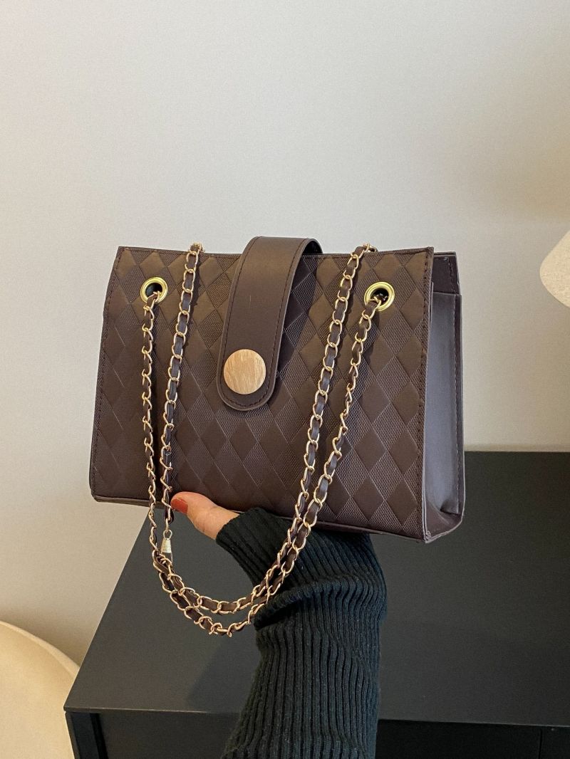Geometric Pattern Square Bag Button Decor Black For Working