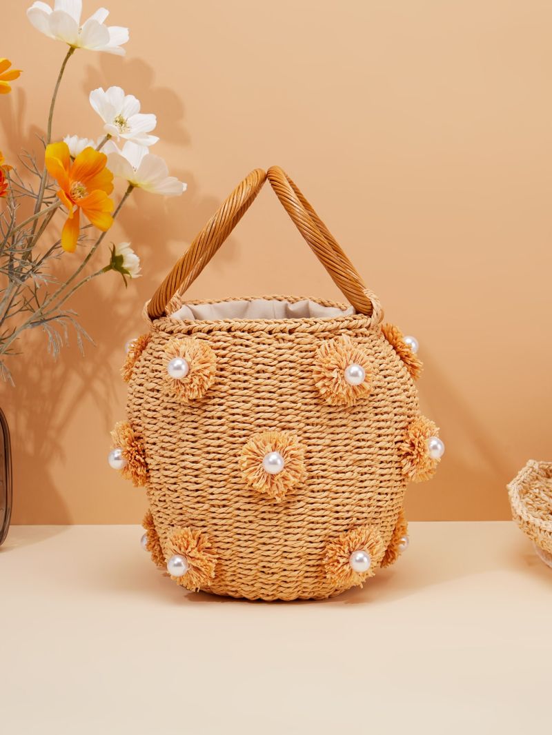 Mini Pearl Decor Straw Bag