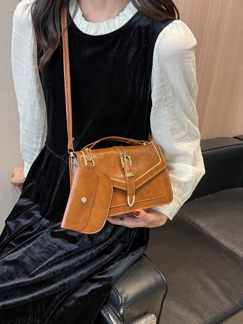 Minimalist Flap Square Bag With Coin Purse