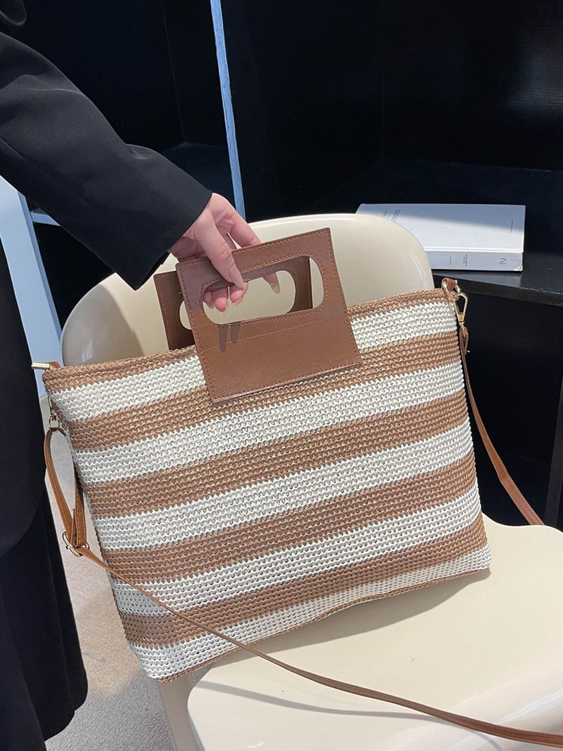 Striped Pattern Straw Bag