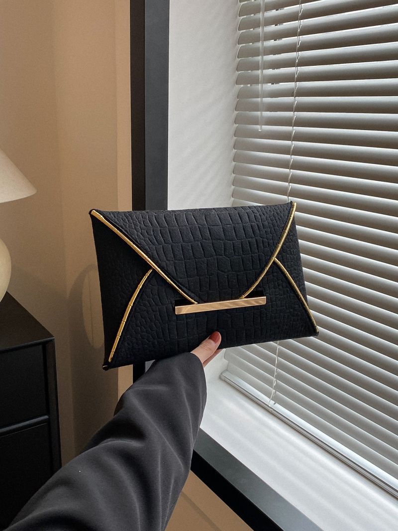 Crocodile Embossed Metal Decor Envelope Bag