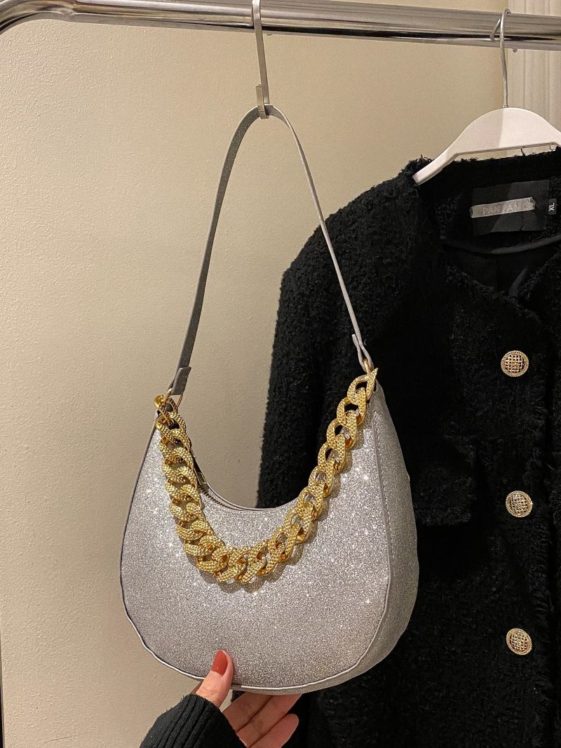 Glitter Chain Decor Hobo Bag