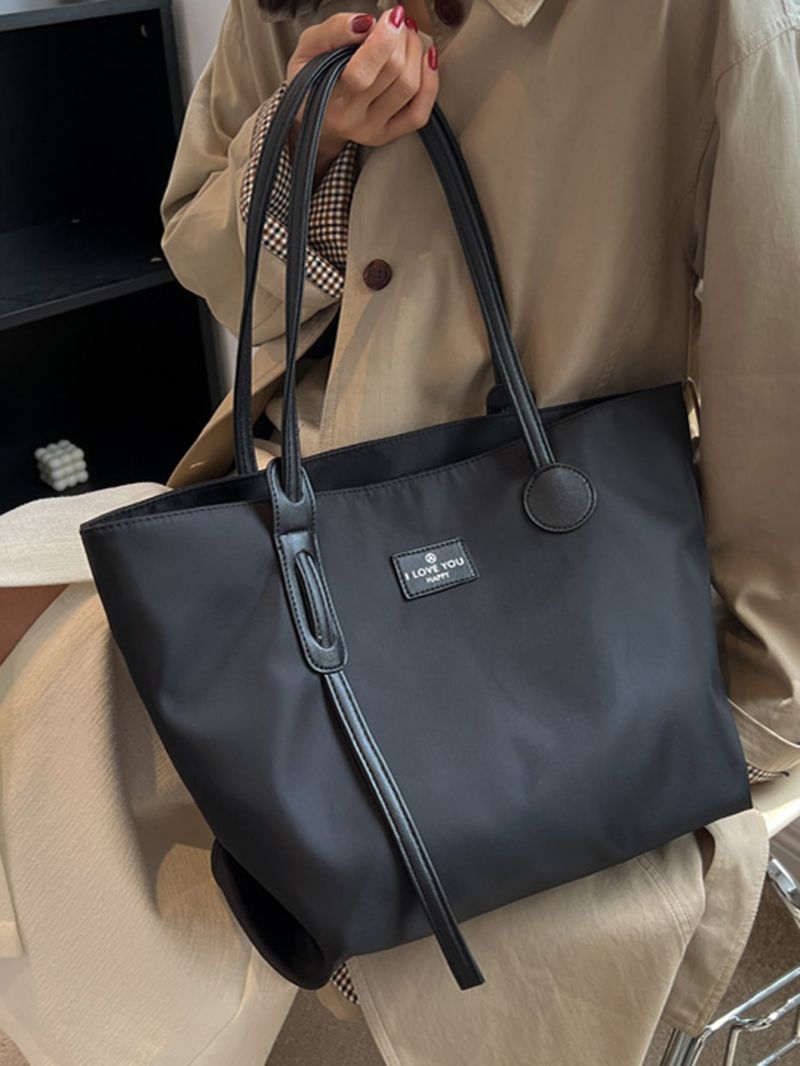 Letter Patch Decor Shoulder Tote Bag