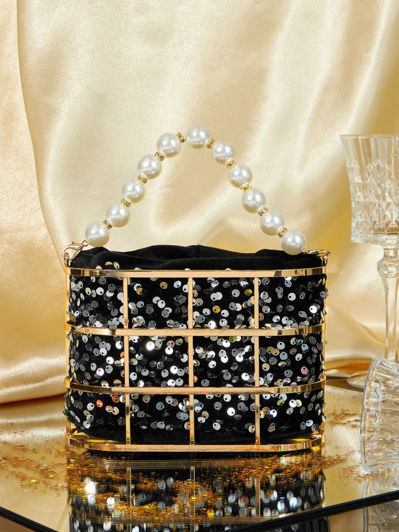 Mini Sequin & Faux Pearl Decor Bucket Bag