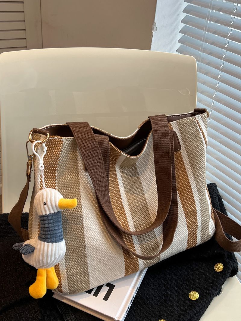 Striped Pattern Shoulder Tote Bag