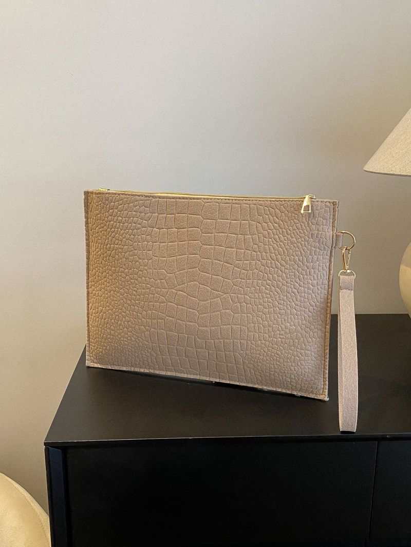 Crocodile Embossed Zip Up Wristlet Bag