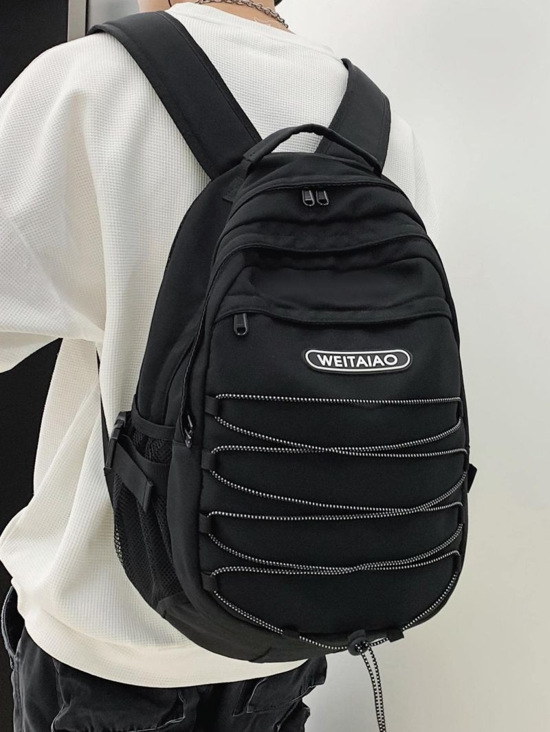 Men Drawstring Design Letter Patch Casual Daypack